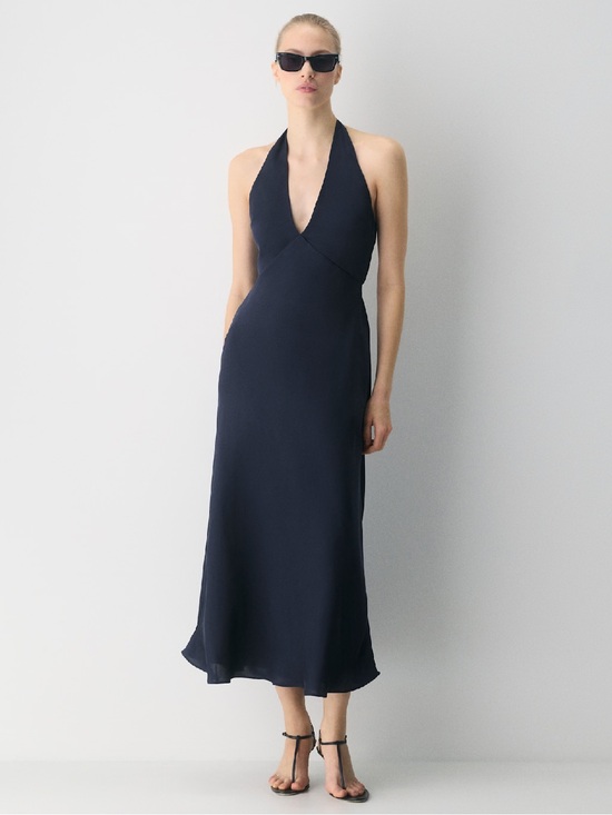 Aritzia Dresses & Skirts - Nightscape Satin Halter Dress in Admiral